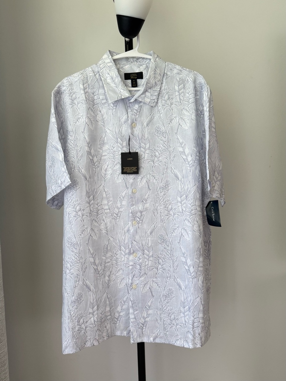Club Room Luxury Men’s XL 100% Linen Tropical Print Short Sleeve Shirt NWT
